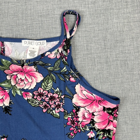 Planet Gold Blue Floral Double Strap Fit and Flare Dress Juniors Size XL - Picture 4 of 5